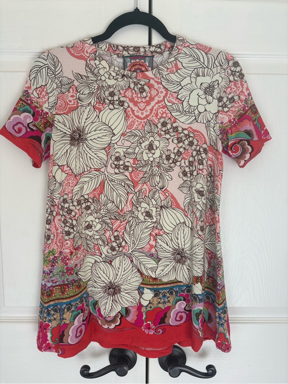 Excellent condition - Johnny Was floral blouse with cream and brown flowers.